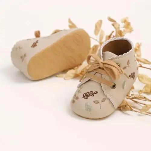 QWZban Baby Shoes Mary Jane Flats Non Slip Soft Sole Infant Toddler Sneakers First Walkers Party Christmas Dress Shoes - 3