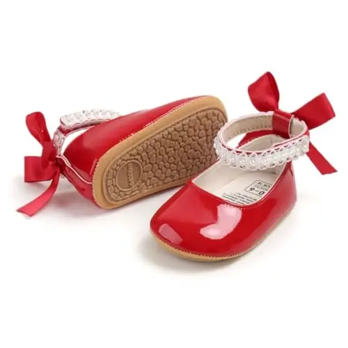 QWZban Baby Shoes Mary Jane Flats Non Slip Soft Sole Infant Toddler Sneakers First Walkers Party Christmas Dress Shoes - 1