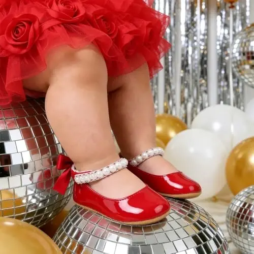 QWZban Baby Shoes Mary Jane Flats Non Slip Soft Sole Infant Toddler Sneakers First Walkers Party Christmas Dress Shoes - QWZBAN (1)
