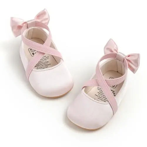 QWZban Baby Shoes Mary Jane Flats Non Slip Soft Sole Infant Toddler Sneakers First Walkers Party Christmas Dress Shoes - 1