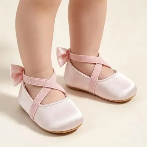QWZban Baby Shoes Mary Jane Flats Non Slip Soft Sole Infant Toddler Sneakers First Walkers Party Christmas Dress Shoes - 2