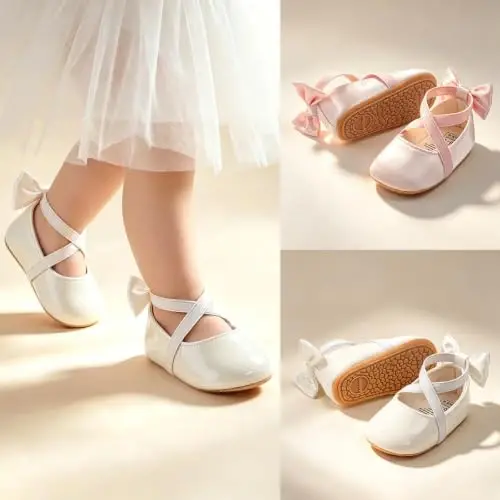 QWZban Baby Shoes Mary Jane Flats Non Slip Soft Sole Infant Toddler Sneakers First Walkers Party Christmas Dress Shoes - 3