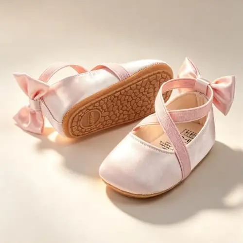 QWZban Baby Shoes Mary Jane Flats Non Slip Soft Sole Infant Toddler Sneakers First Walkers Party Christmas Dress Shoes - 4