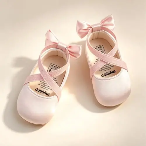 QWZban Baby Shoes Mary Jane Flats Non Slip Soft Sole Infant Toddler Sneakers First Walkers Party Christmas Dress Shoes - 5
