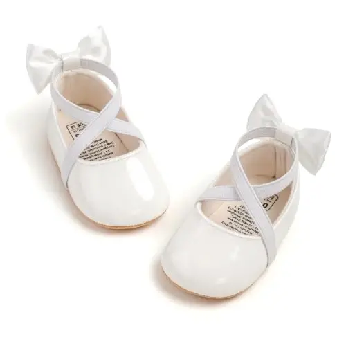 QWZban Baby Shoes Mary Jane Flats Non Slip Soft Sole Infant Toddler Sneakers First Walkers Party Christmas Dress Shoes - 1