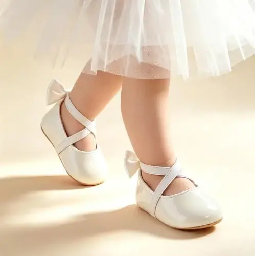 QWZban Baby Shoes Mary Jane Flats Non Slip Soft Sole Infant Toddler Sneakers First Walkers Party Christmas Dress Shoes - QWZBAN (1)