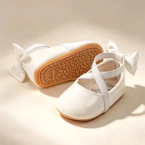 QWZban Baby Shoes Mary Jane Flats Non Slip Soft Sole Infant Toddler Sneakers First Walkers Party Christmas Dress Shoes - 3