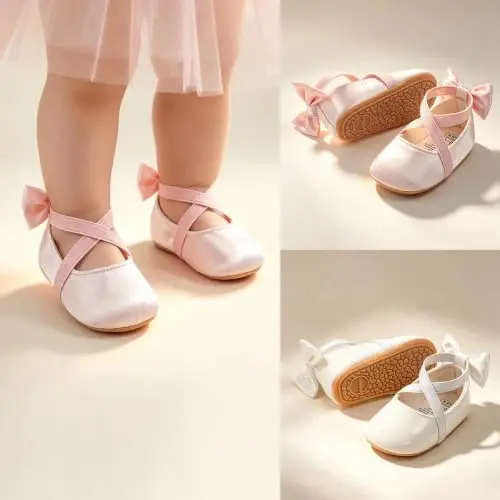 QWZban Baby Shoes Mary Jane Flats Non Slip Soft Sole Infant Toddler Sneakers First Walkers Party Christmas Dress Shoes - 4