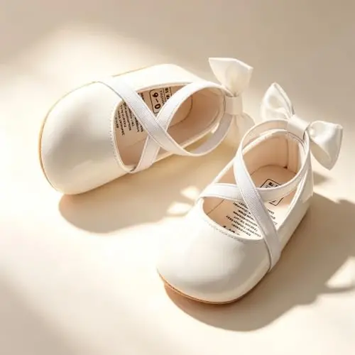 QWZban Baby Shoes Mary Jane Flats Non Slip Soft Sole Infant Toddler Sneakers First Walkers Party Christmas Dress Shoes - 5