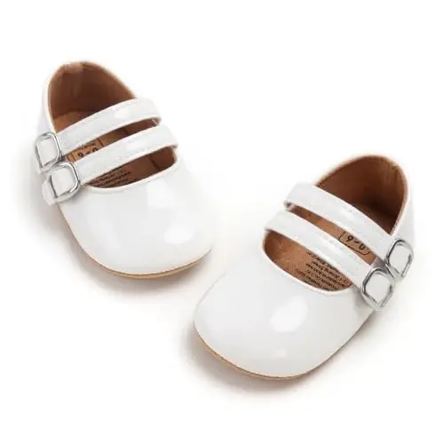 QWZban Baby Shoes Mary Jane Flats Non Slip Soft Sole Infant Toddler Sneakers First Walkers Party Christmas Dress Shoes - 1