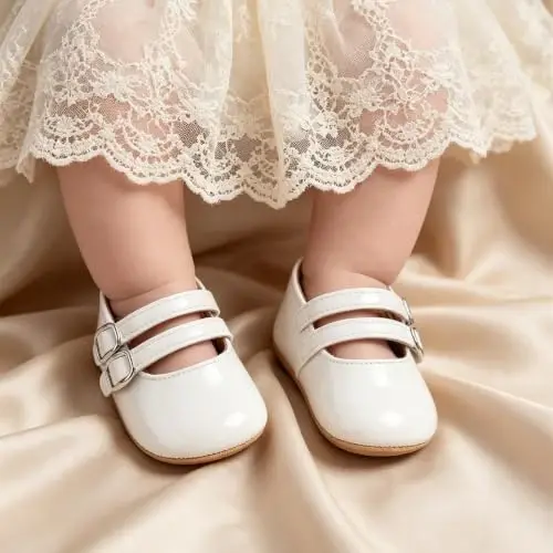 QWZban Baby Shoes Mary Jane Flats Non Slip Soft Sole Infant Toddler Sneakers First Walkers Party Christmas Dress Shoes - QWZBAN (1)