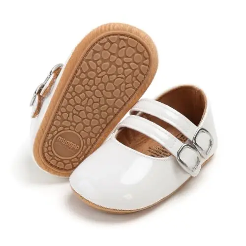 QWZban Baby Shoes Mary Jane Flats Non Slip Soft Sole Infant Toddler Sneakers First Walkers Party Christmas Dress Shoes - 6
