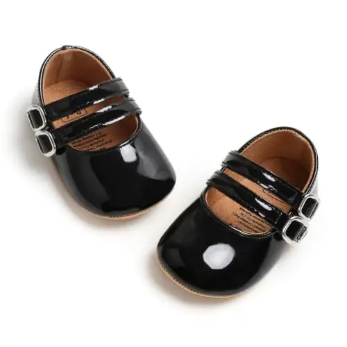 QWZban Baby Shoes Mary Jane Flats Non Slip Soft Sole Infant Toddler Sneakers First Walkers Party Christmas Dress Shoes - 1
