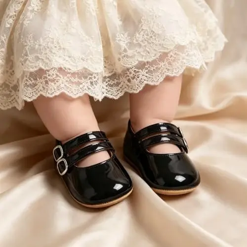 QWZban Baby Shoes Mary Jane Flats Non Slip Soft Sole Infant Toddler Sneakers First Walkers Party Christmas Dress Shoes - QWZBAN (1)