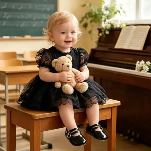QWZban Baby Shoes Mary Jane Flats Non Slip Soft Sole Infant Toddler Sneakers First Walkers Party Christmas Dress Shoes - 3