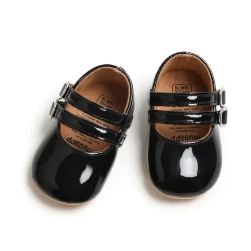 QWZban Baby Shoes Mary Jane Flats Non Slip Soft Sole Infant Toddler Sneakers First Walkers Party Christmas Dress Shoes - 5