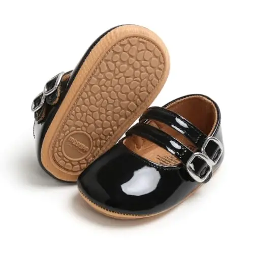 QWZban Baby Shoes Mary Jane Flats Non Slip Soft Sole Infant Toddler Sneakers First Walkers Party Christmas Dress Shoes - 6