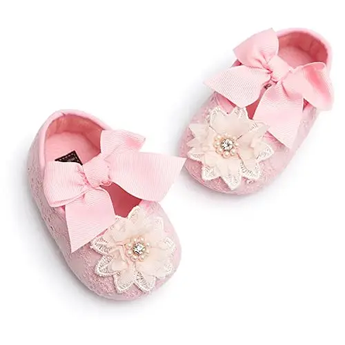 QWZban Baby Shoes Mary Jane Flats Non Slip Soft Sole Infant Toddler Sneakers First Walkers Party Christmas Dress Shoes - 5