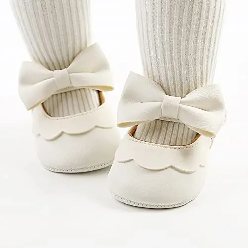 QWZban Baby Shoes Mary Jane Flats Non Slip Soft Sole Infant Toddler Sneakers First Walkers Party Christmas Dress Shoes - 3