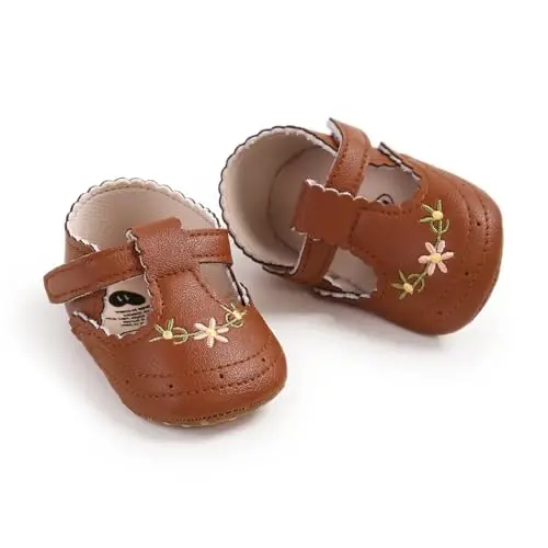 QWZban Baby Shoes Mary Jane Flats Non Slip Soft Sole Infant Toddler Sneakers First Walkers Party Christmas Dress Shoes - 1