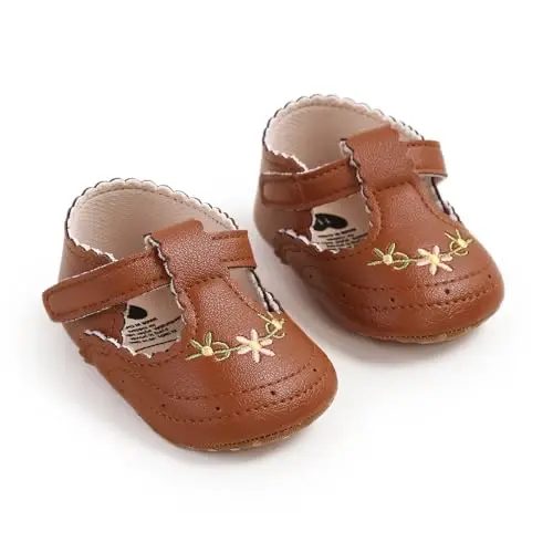 QWZban Baby Shoes Mary Jane Flats Non Slip Soft Sole Infant Toddler Sneakers First Walkers Party Christmas Dress Shoes - 5