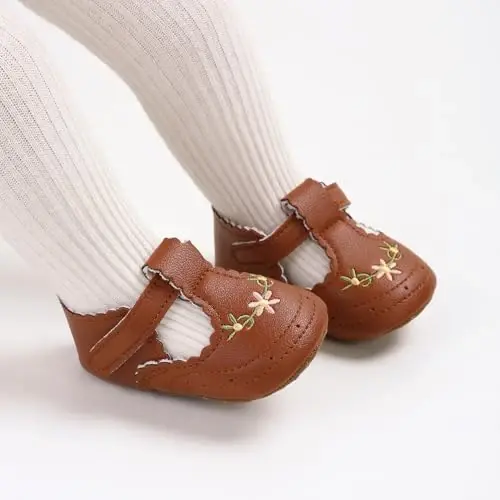 QWZban Baby Shoes Mary Jane Flats Non Slip Soft Sole Infant Toddler Sneakers First Walkers Party Christmas Dress Shoes - QWZBAN (1)