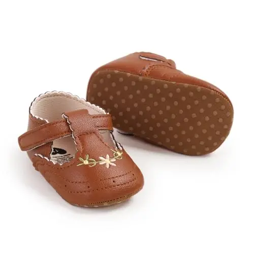 QWZban Baby Shoes Mary Jane Flats Non Slip Soft Sole Infant Toddler Sneakers First Walkers Party Christmas Dress Shoes - 4
