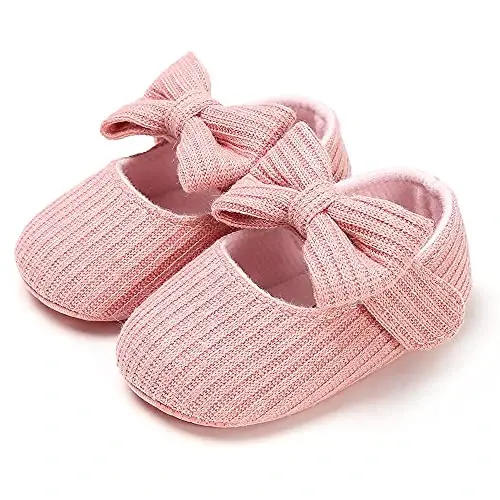 QWZban Baby Shoes Mary Jane Flats Non Slip Soft Sole Infant Toddler Sneakers First Walkers Party Christmas Dress Shoes - 6