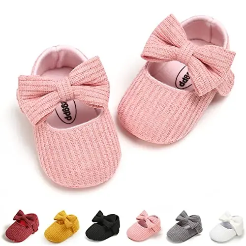 QWZban Baby Shoes Mary Jane Flats Non Slip Soft Sole Infant Toddler Sneakers First Walkers Party Christmas Dress Shoes - 1