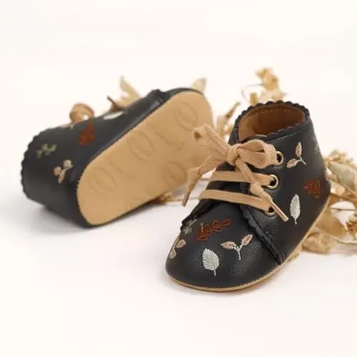 QWZban Baby Shoes Mary Jane Flats Non Slip Soft Sole Infant Toddler Sneakers First Walkers Party Christmas Dress Shoes - 5