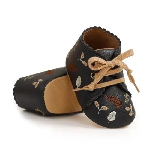 QWZban Baby Shoes Mary Jane Flats Non Slip Soft Sole Infant Toddler Sneakers First Walkers Party Christmas Dress Shoes - 1