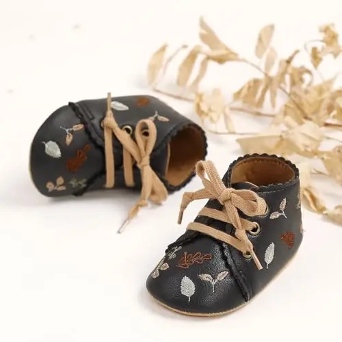 QWZban Baby Shoes Mary Jane Flats Non Slip Soft Sole Infant Toddler Sneakers First Walkers Party Christmas Dress Shoes - 3