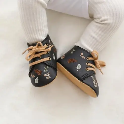 QWZban Baby Shoes Mary Jane Flats Non Slip Soft Sole Infant Toddler Sneakers First Walkers Party Christmas Dress Shoes - 2