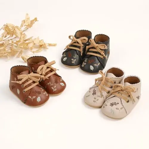 QWZban Baby Shoes Mary Jane Flats Non Slip Soft Sole Infant Toddler Sneakers First Walkers Party Christmas Dress Shoes - 4
