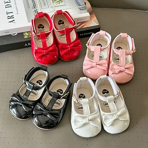 QWZban Baby Shoes Mary Jane Flats Non Slip Soft Sole Infant Toddler Sneakers First Walkers Party Christmas Dress Shoes - 2