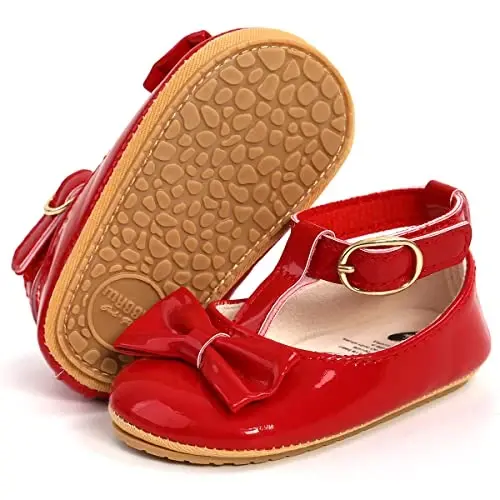 QWZban Baby Shoes Mary Jane Flats Non Slip Soft Sole Infant Toddler Sneakers First Walkers Party Christmas Dress Shoes - 3