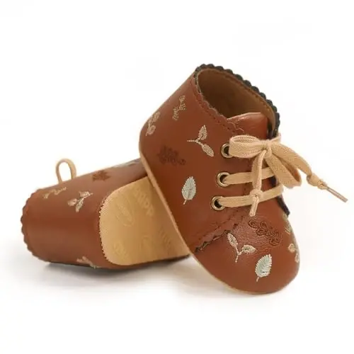 QWZban Baby Shoes Mary Jane Flats Non Slip Soft Sole Infant Toddler Sneakers First Walkers Party Christmas Dress Shoes - 1