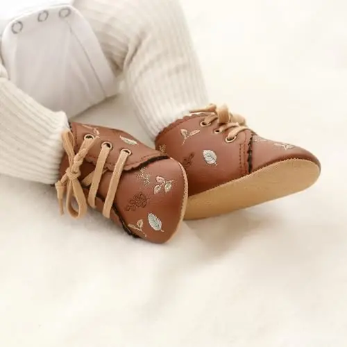 QWZban Baby Shoes Mary Jane Flats Non Slip Soft Sole Infant Toddler Sneakers First Walkers Party Christmas Dress Shoes - 5