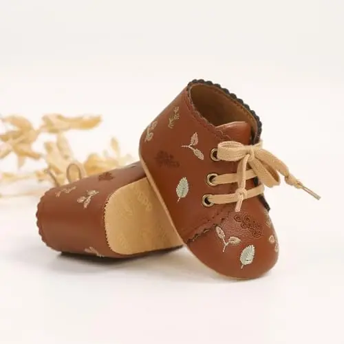 QWZban Baby Shoes Mary Jane Flats Non Slip Soft Sole Infant Toddler Sneakers First Walkers Party Christmas Dress Shoes - 6