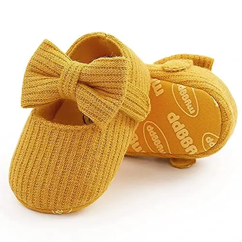QWZban Baby Shoes Mary Jane Flats Non Slip Soft Sole Infant Toddler Sneakers First Walkers Party Christmas Dress Shoes - 4