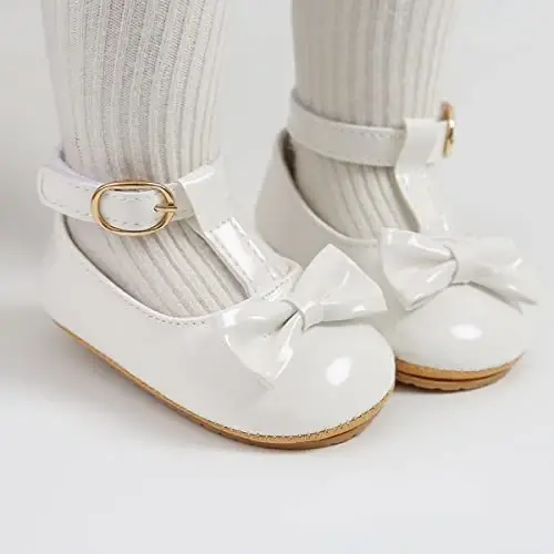 QWZban Baby Shoes Mary Jane Flats Non Slip Soft Sole Infant Toddler Sneakers First Walkers Party Christmas Dress Shoes - 3