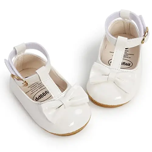 QWZban Baby Shoes Mary Jane Flats Non Slip Soft Sole Infant Toddler Sneakers First Walkers Party Christmas Dress Shoes - 1