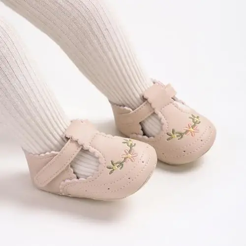 QWZban Baby Shoes Mary Jane Flats Non Slip Soft Sole Infant Toddler Sneakers First Walkers Party Christmas Dress Shoes - 2