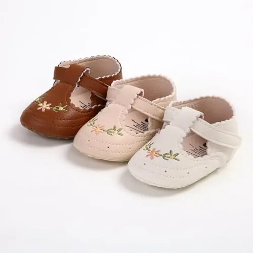 QWZban Baby Shoes Mary Jane Flats Non Slip Soft Sole Infant Toddler Sneakers First Walkers Party Christmas Dress Shoes - 3