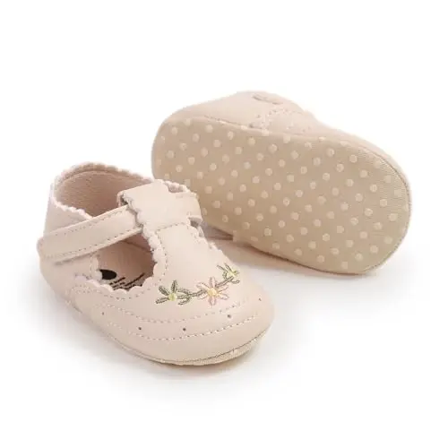 QWZban Baby Shoes Mary Jane Flats Non Slip Soft Sole Infant Toddler Sneakers First Walkers Party Christmas Dress Shoes - 4