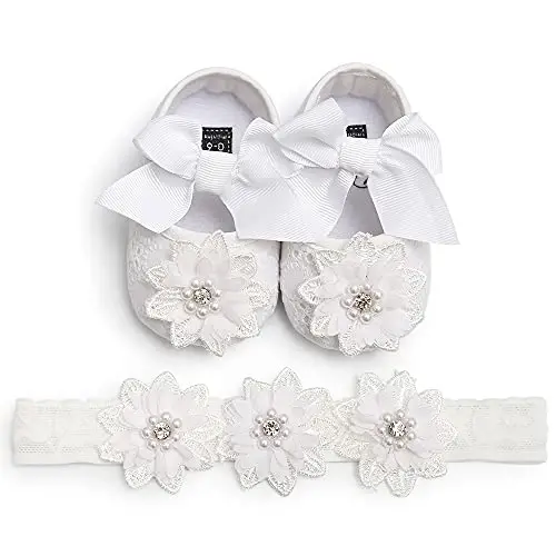 QWZban Baby Shoes Mary Jane Flats Non Slip Soft Sole Infant Toddler Sneakers First Walkers Party Christmas Dress Shoes - 4