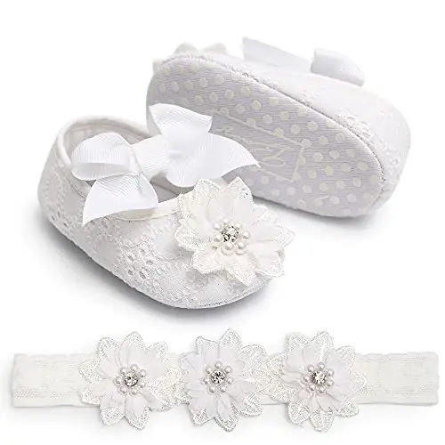 QWZban Baby Shoes Mary Jane Flats Non Slip Soft Sole Infant Toddler Sneakers First Walkers Party Christmas Dress Shoes - 5
