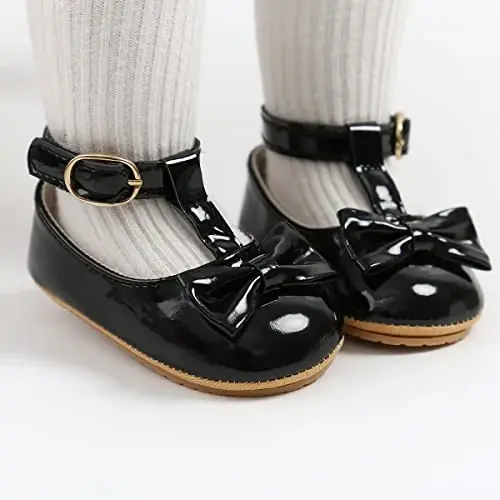 QWZban Baby Shoes Mary Jane Flats Non Slip Soft Sole Infant Toddler Sneakers First Walkers Party Christmas Dress Shoes - 3