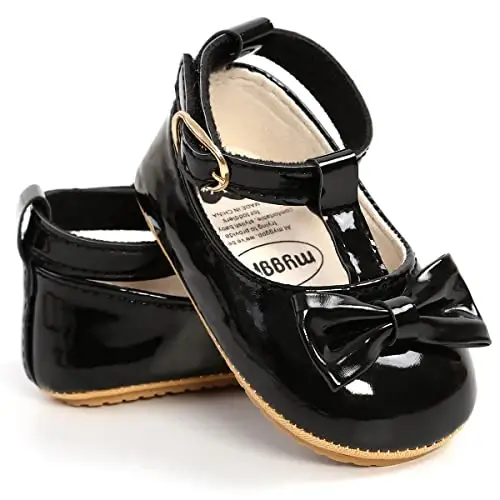 QWZban Baby Shoes Mary Jane Flats Non Slip Soft Sole Infant Toddler Sneakers First Walkers Party Christmas Dress Shoes - 5