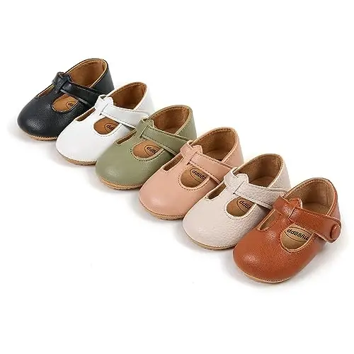 QWZban Baby Shoes Mary Jane Flats Non Slip Soft Sole Infant Toddler Sneakers First Walkers Party Christmas Dress Shoes - 7